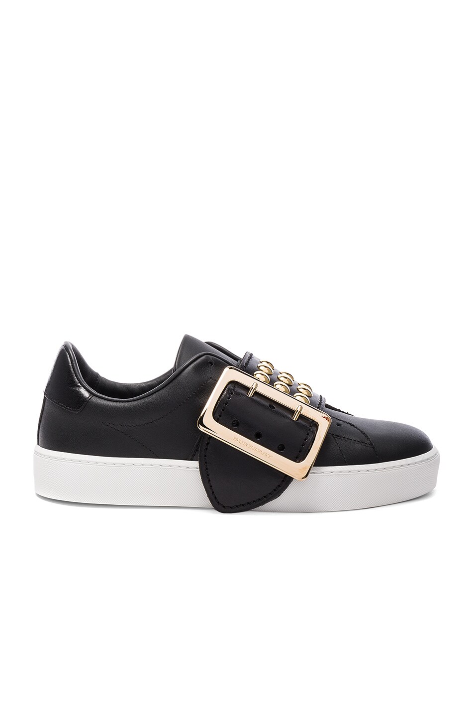 BURBERRY Oversize Buckle And Stud Detail Leather Trainers, Black | ModeSens