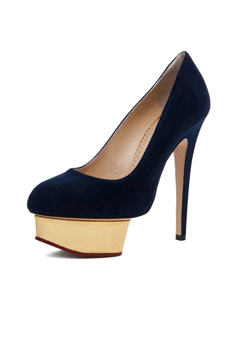 CHARLOTTE OLYMPIA Dolly Signature Court Island Suede Pumps in Navy