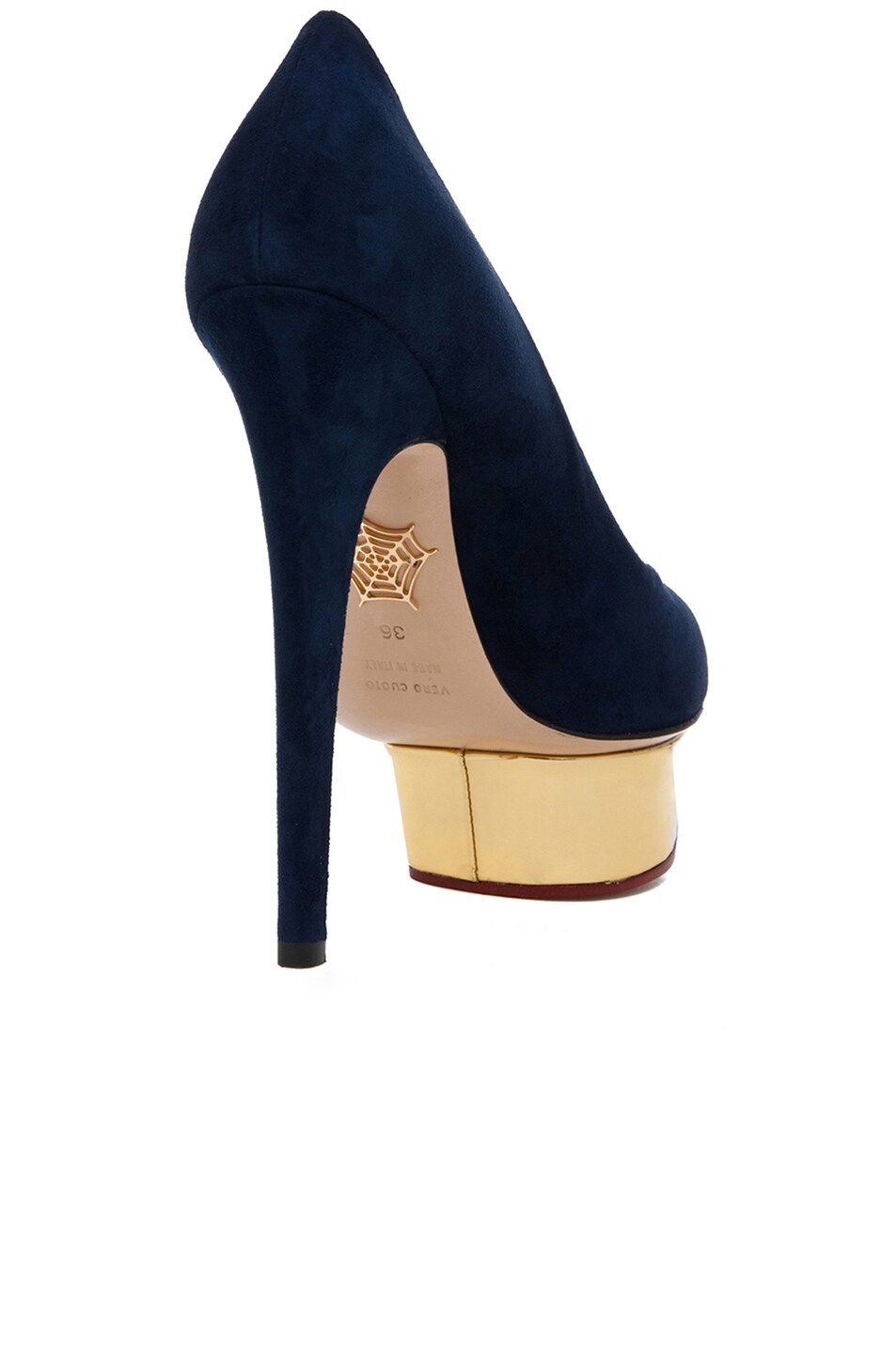 CHARLOTTE OLYMPIA Dolly Signature Court Island Suede Pumps in Navy