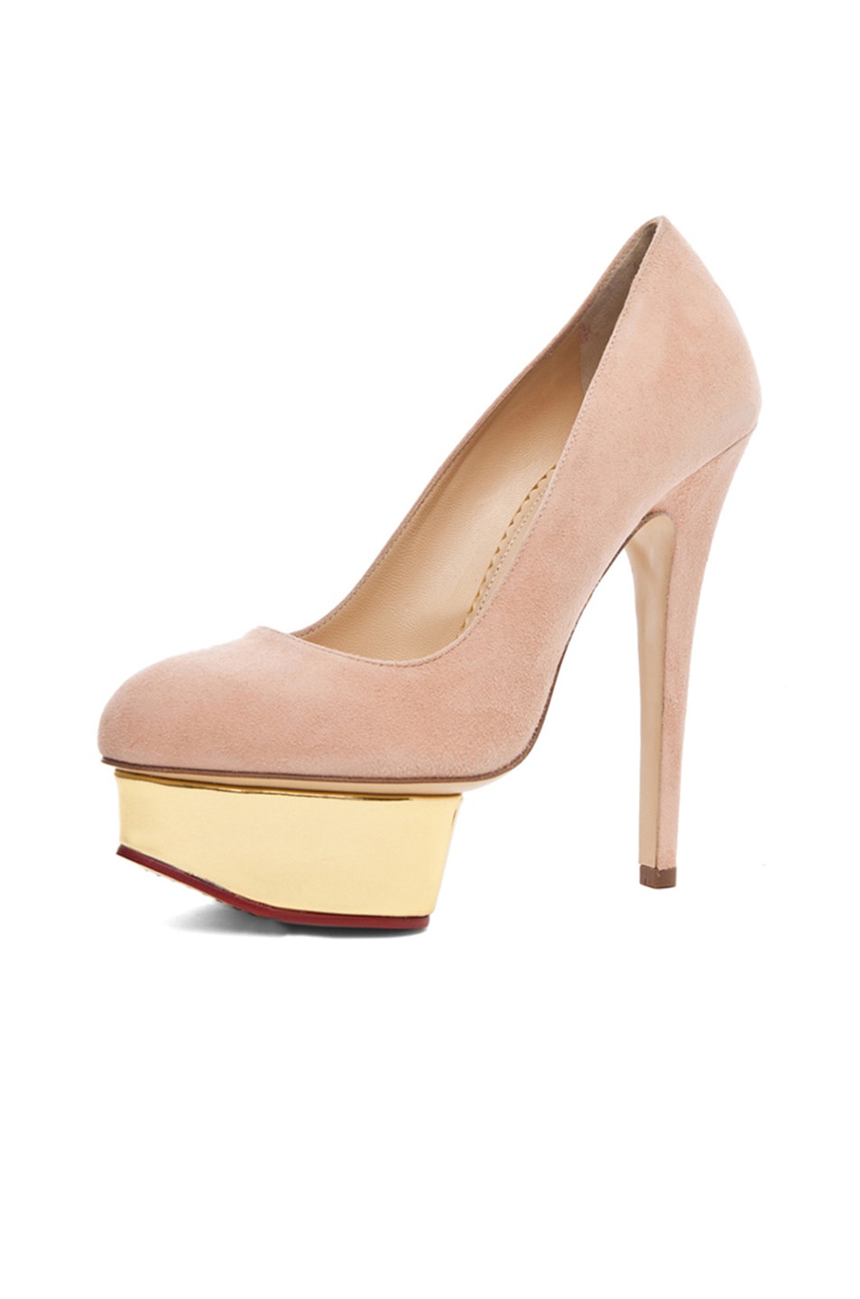 CHARLOTTE OLYMPIA Dolly Signature Court Island Suede Pumps in Blush