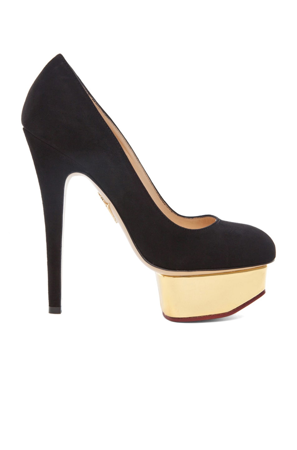 CHARLOTTE OLYMPIA Dolly Signature Court Island Suede Pumps in Black