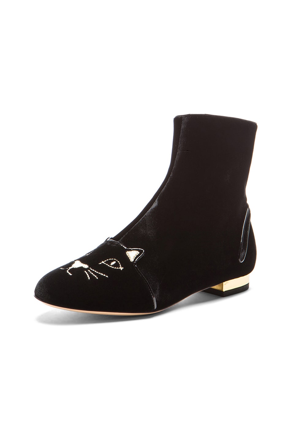 CHARLOTTE OLYMPIA Puss In Boots Velvet Booties In Black