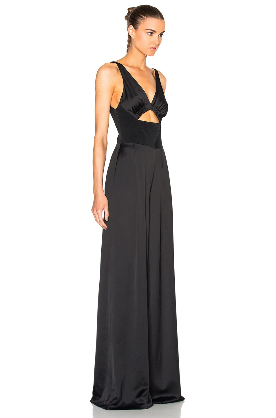 DAVID KOMA Ruched Bra Wide Trouser Jumpsuit, Black ModeSens