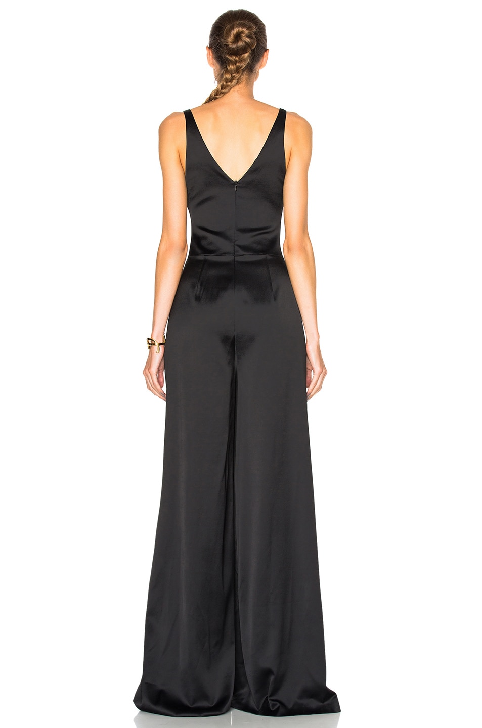 DAVID KOMA Ruched Bra Wide Trouser Jumpsuit, Black ModeSens