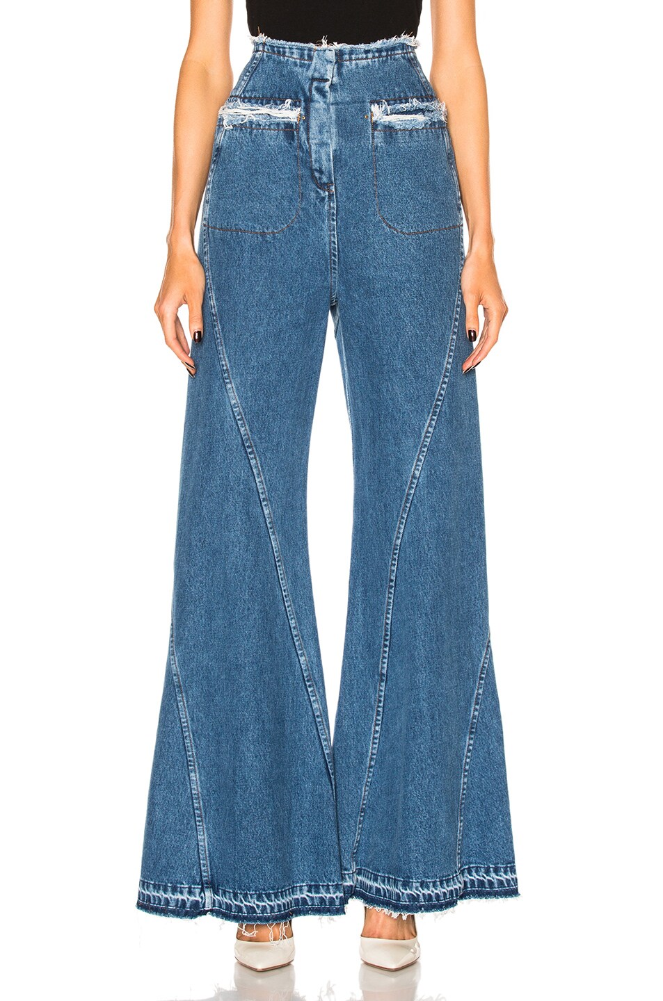 blue high waisted flared jeans