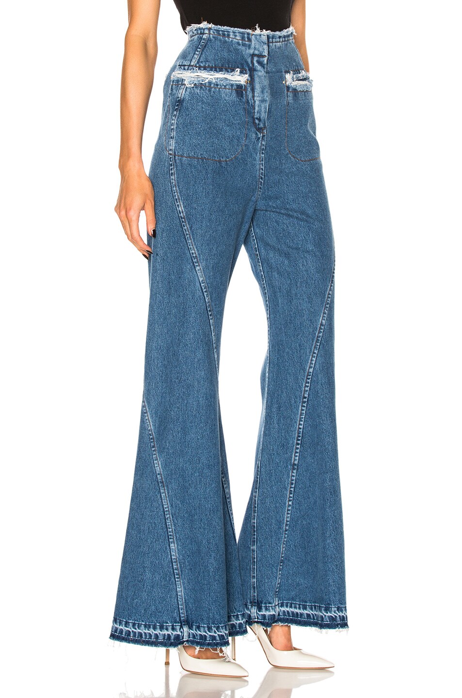 blue high waisted flared jeans
