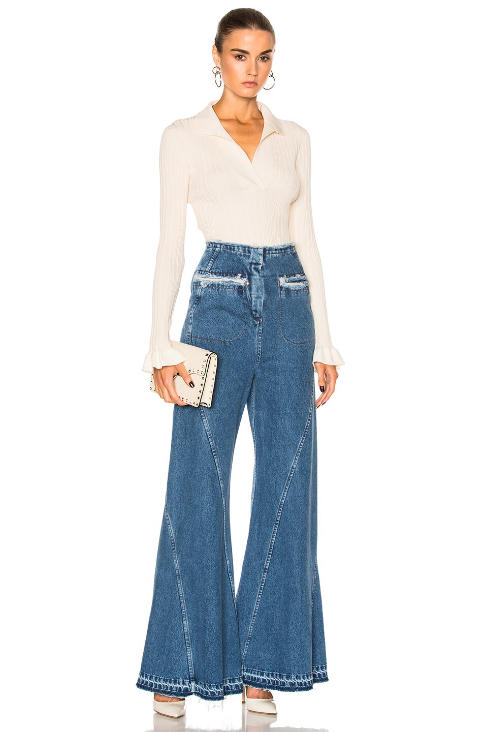 blue high waisted flared jeans