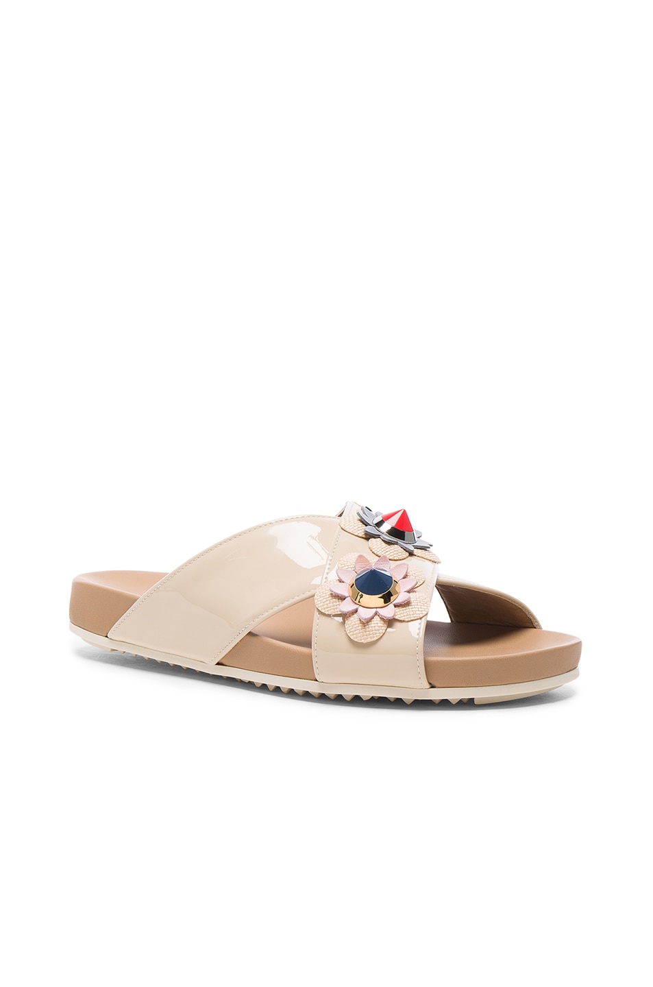 FENDI Flower & Stud-Embellished Slide Sandals, 7Ce Cappucc+Mlc - ModeSens