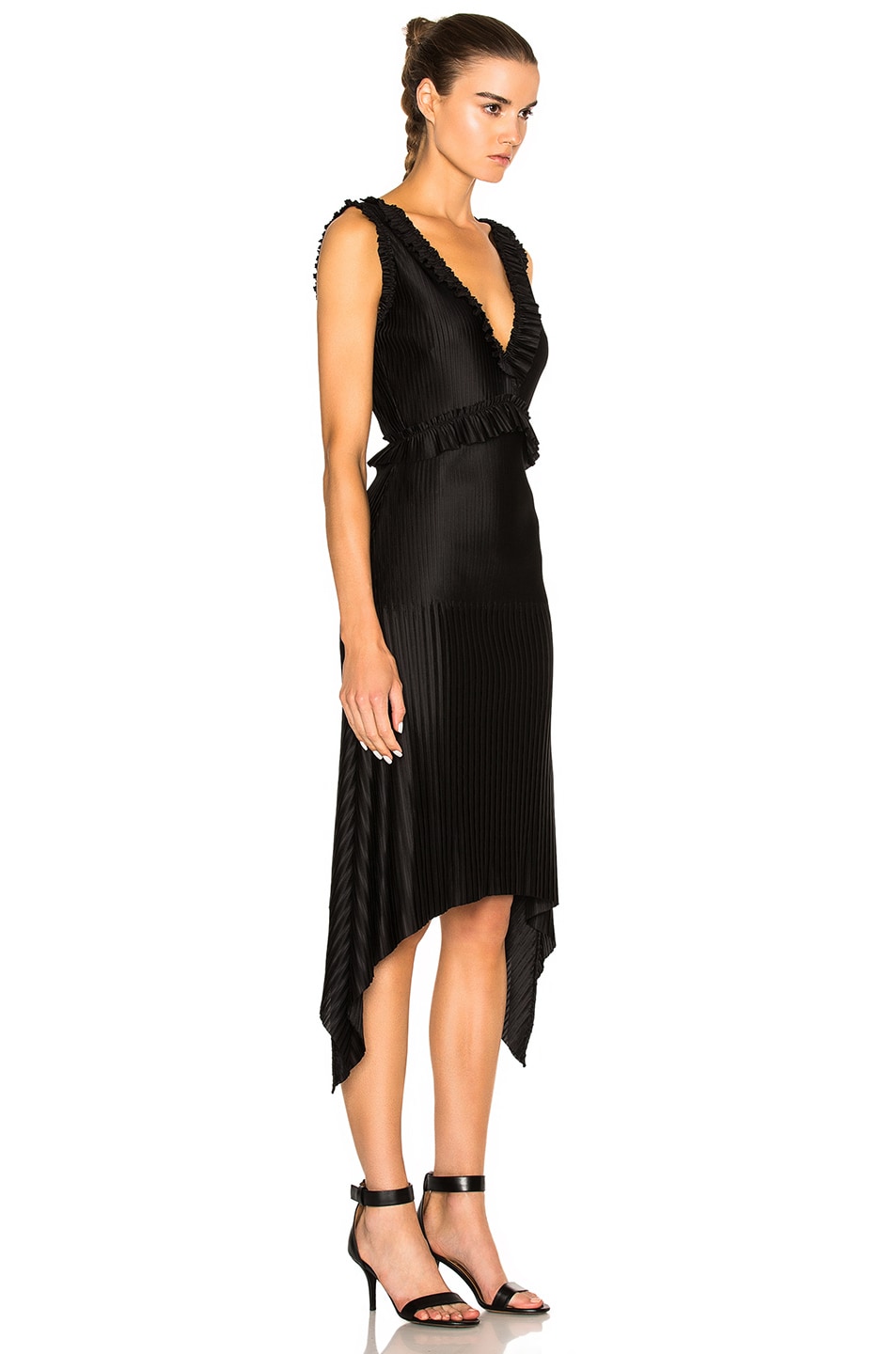 GIVENCHY Pleated Jersey Sleeveless V-Neck Dress, Black | ModeSens