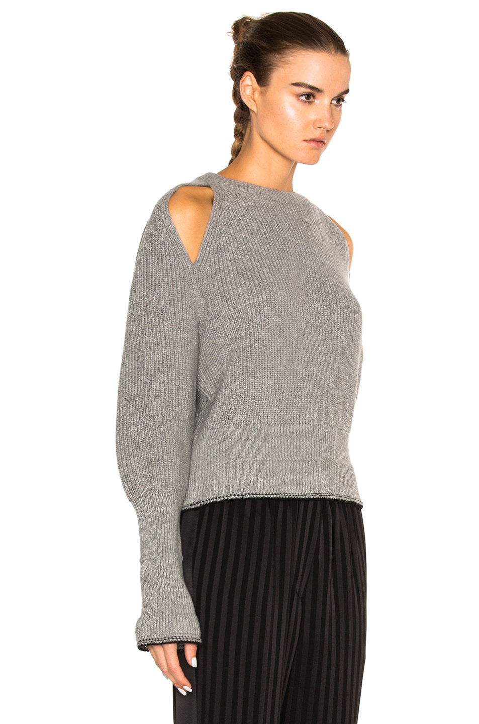 GIVENCHY Cropped Shoulder Cut Out Sweater, Grey | ModeSens
