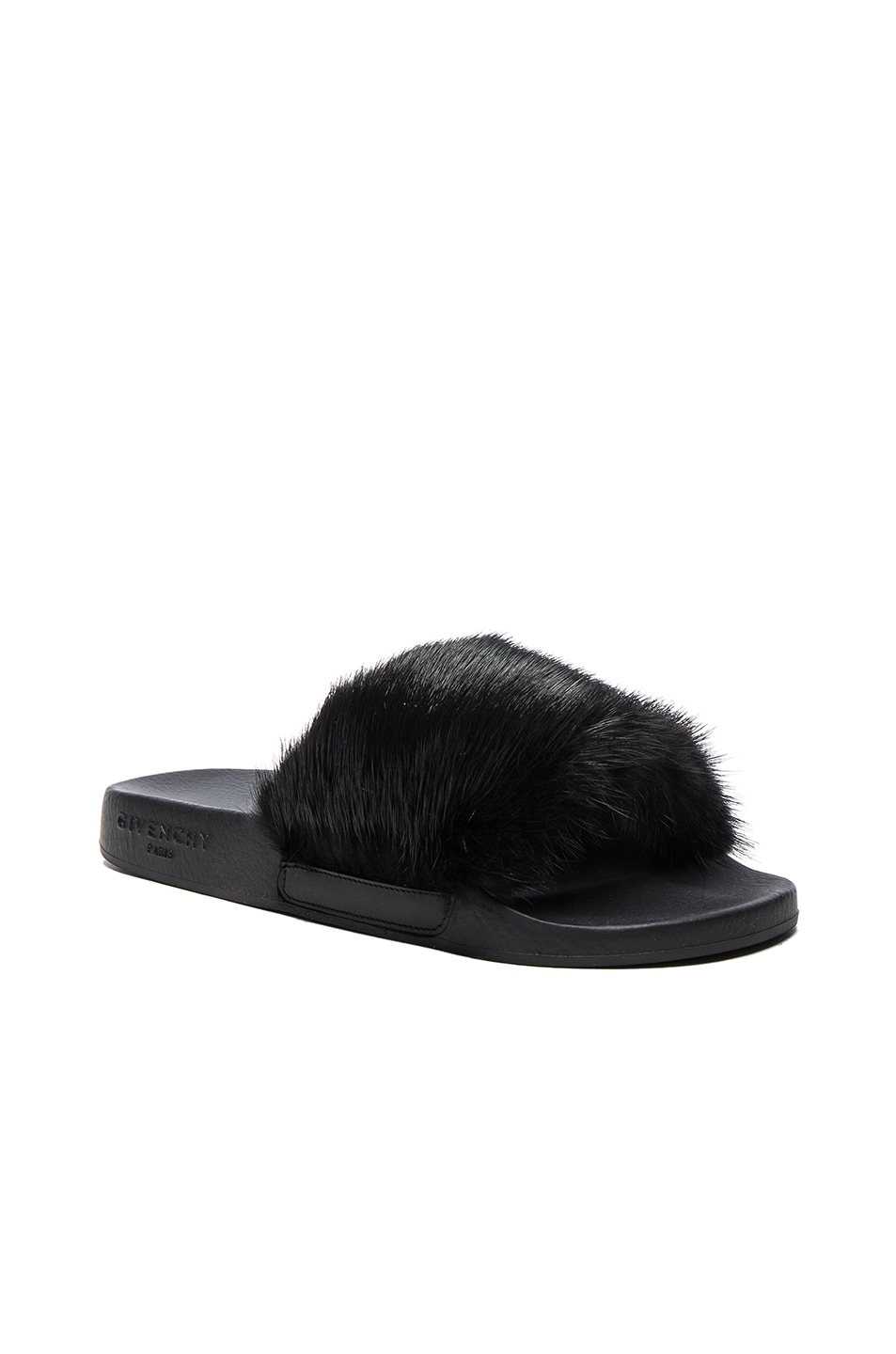 GIVENCHY Mink Fur & Rubber Slide Sandal, Black | ModeSens