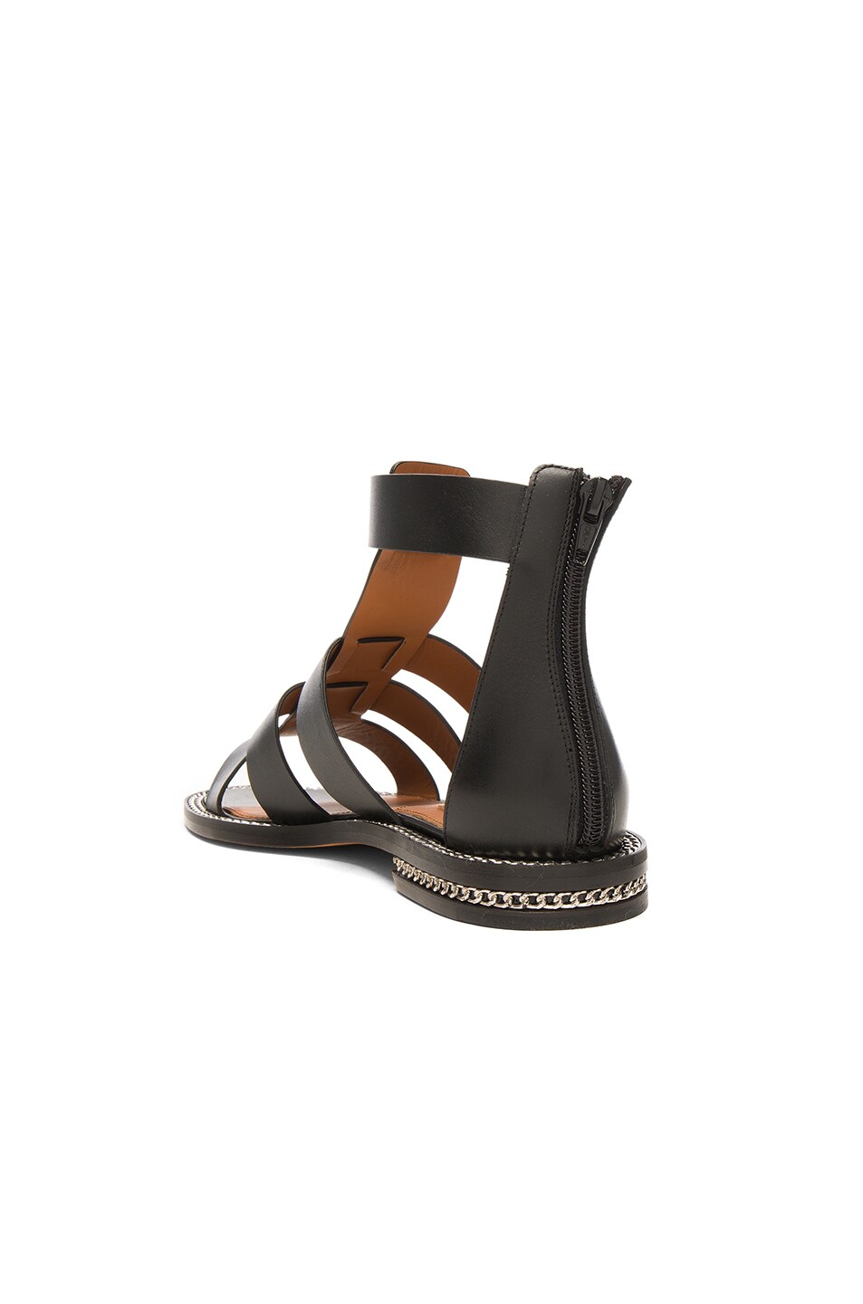 black gladiator sandals with chain link accent