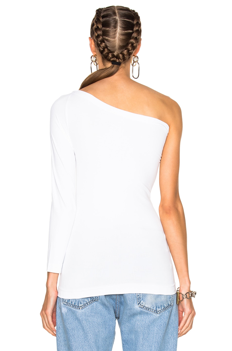 one shoulder long sleeve top white