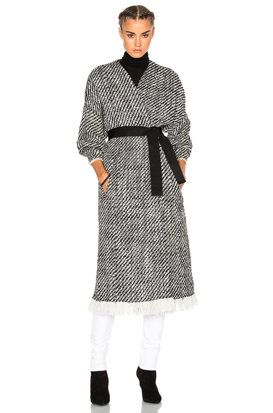 ISABEL MARANT Iban Fringed Wool-Blend Tweed Coat in Ecru | ModeSens