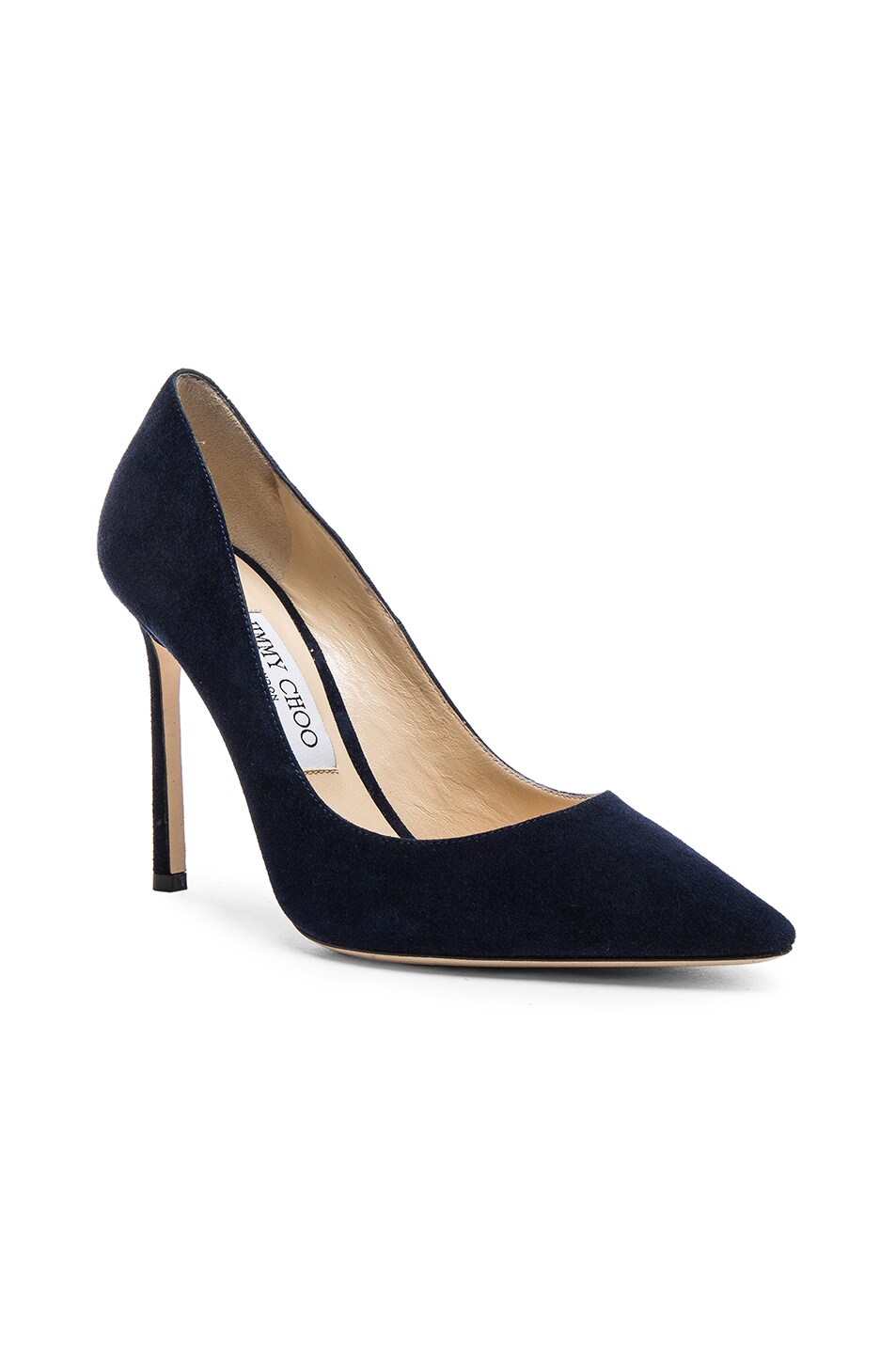 JIMMY CHOO Romy 85 Navy Suede Pointy Toe Pumps | ModeSens