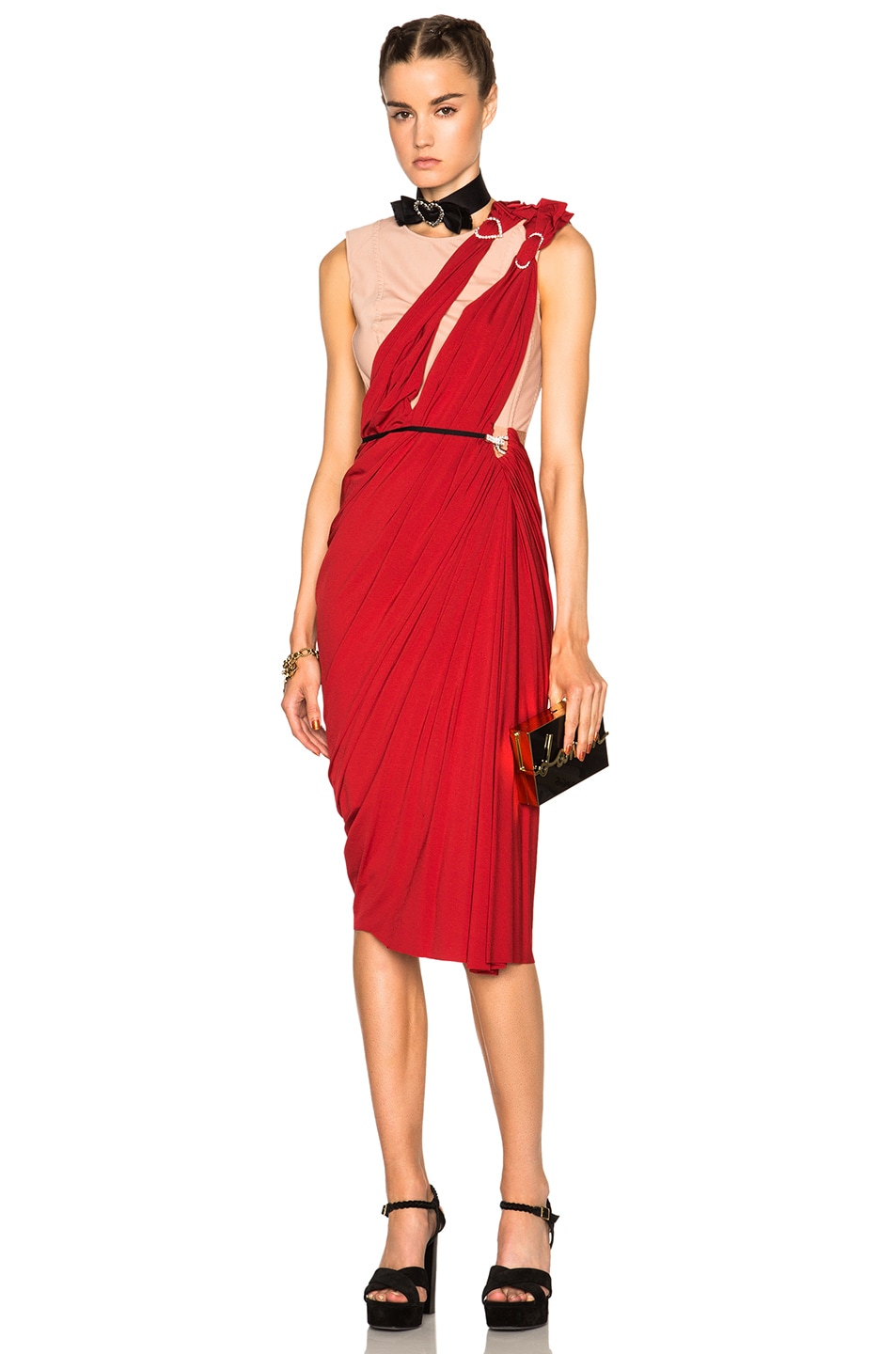 Lanvin Drape Dress in Carmine Red  FWRD
