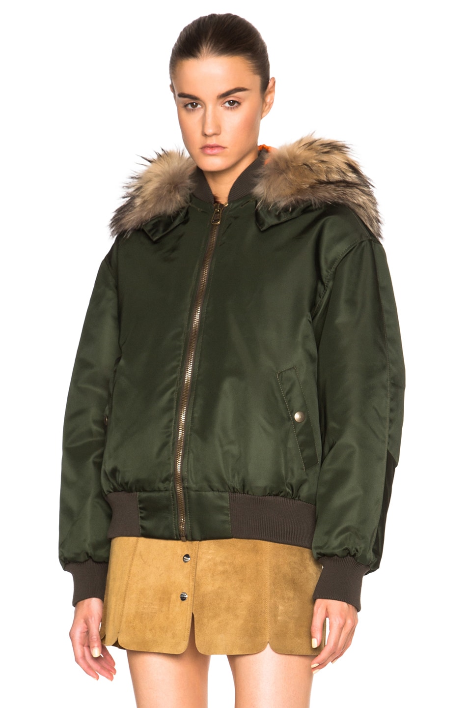 MR & MRS ITALY Bomber Jacket With Fox & Raccoon Fur in London Green ...