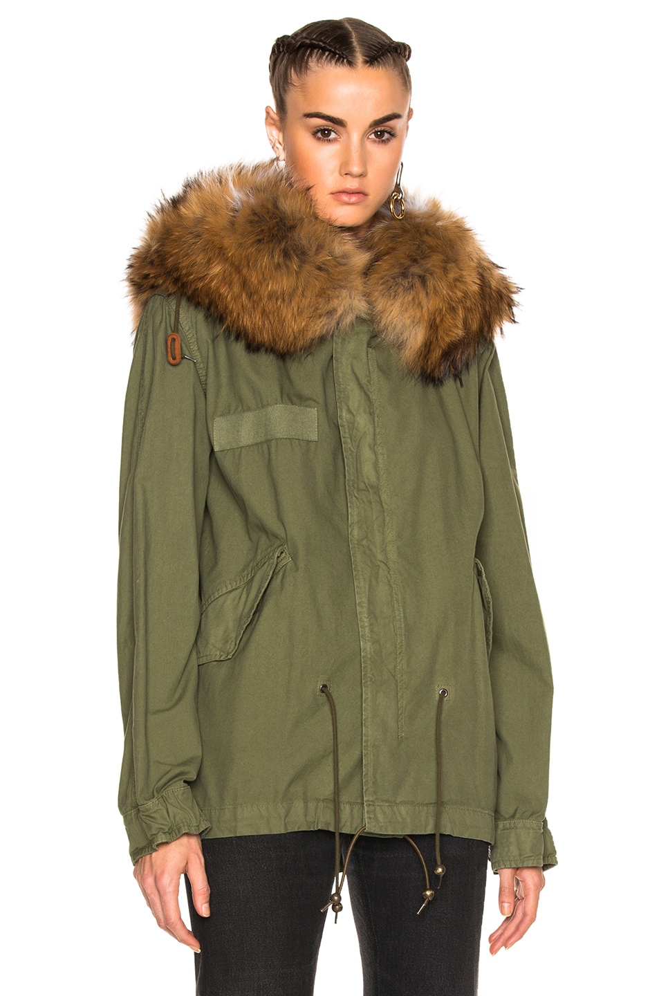 MR & MRS ITALY Mini Parka Jacket With Raccoon Fur, Army & Natural White ...