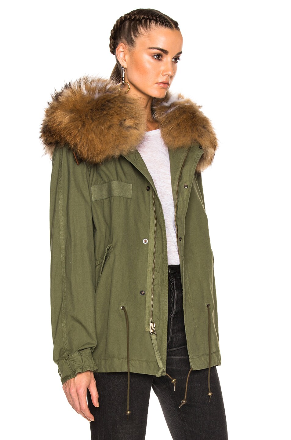MR & MRS ITALY Mini Parka Jacket With Raccoon Fur, Army & Natural White ...