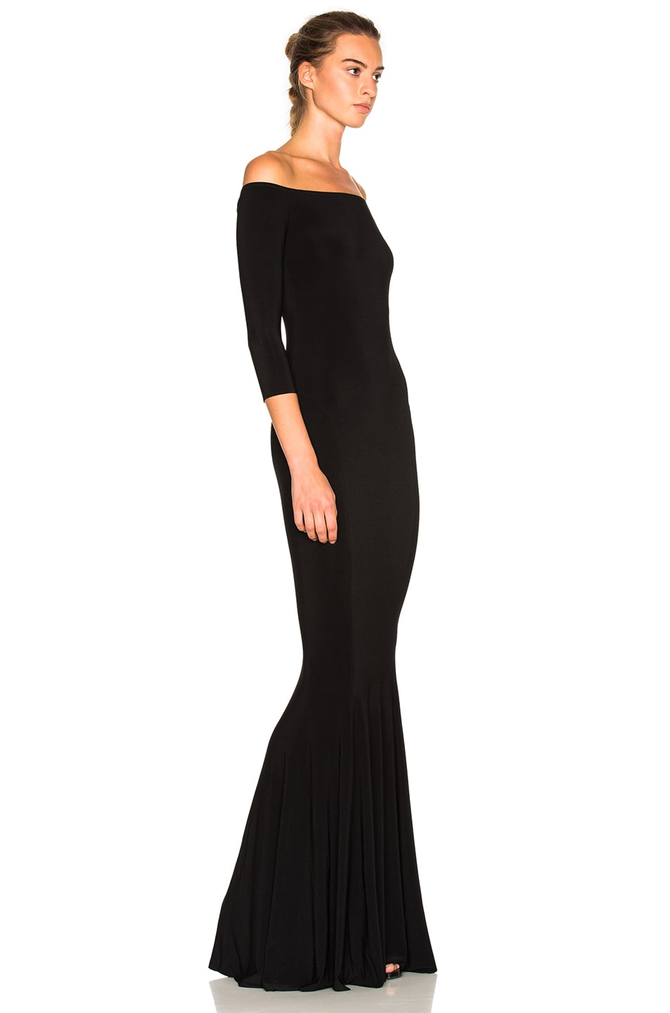 NORMA KAMALI Off-The-Shoulder 3/4 Sleeves Fishtail Evening Gown in ...