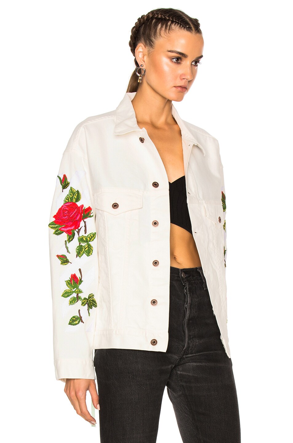 OFF-WHITE White Denim Diagonal Roses Jacket | ModeSens