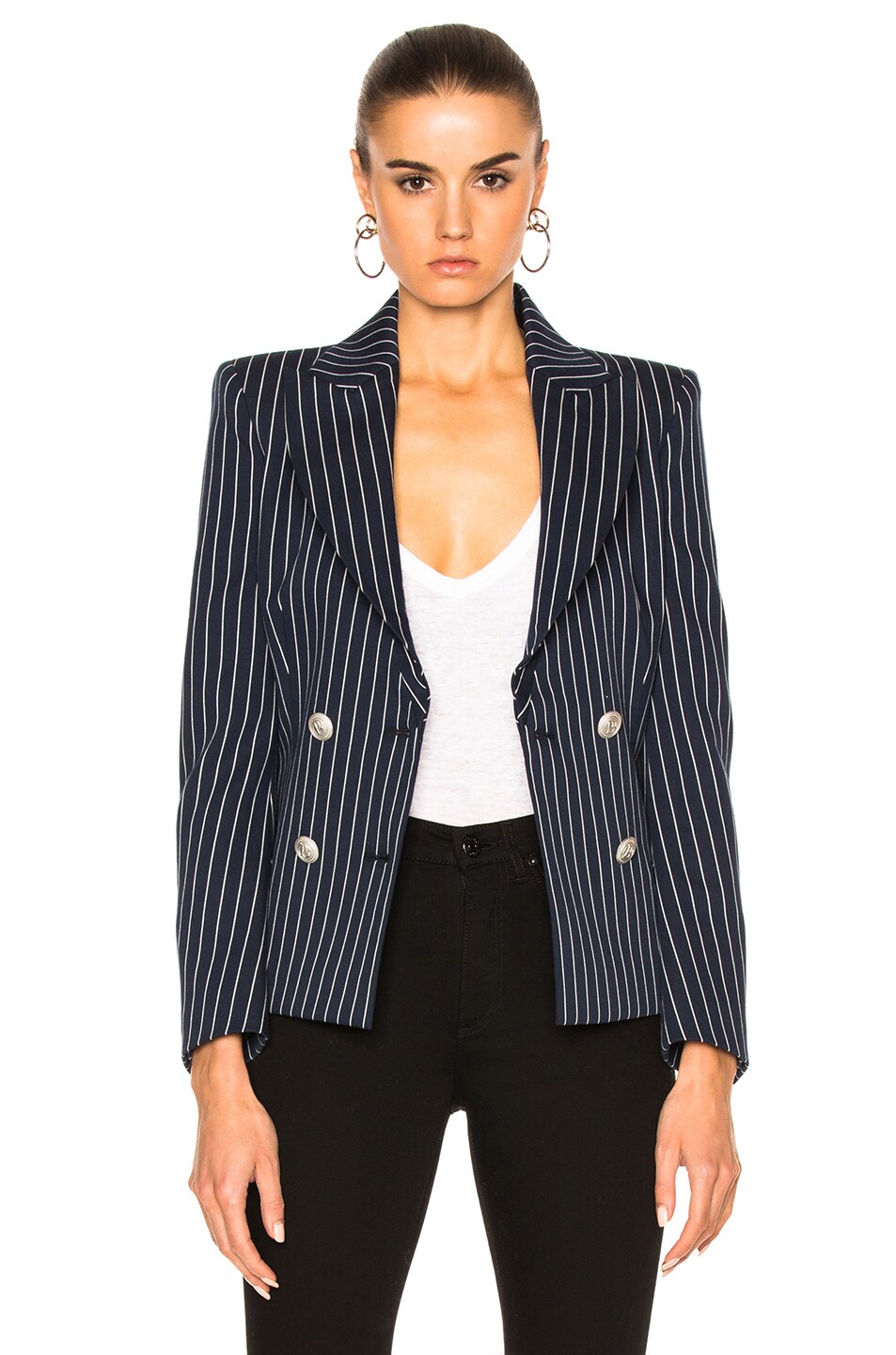 PIERRE BALMAIN Double Breasted Stretch Cotton Jacket, Navy/White | ModeSens