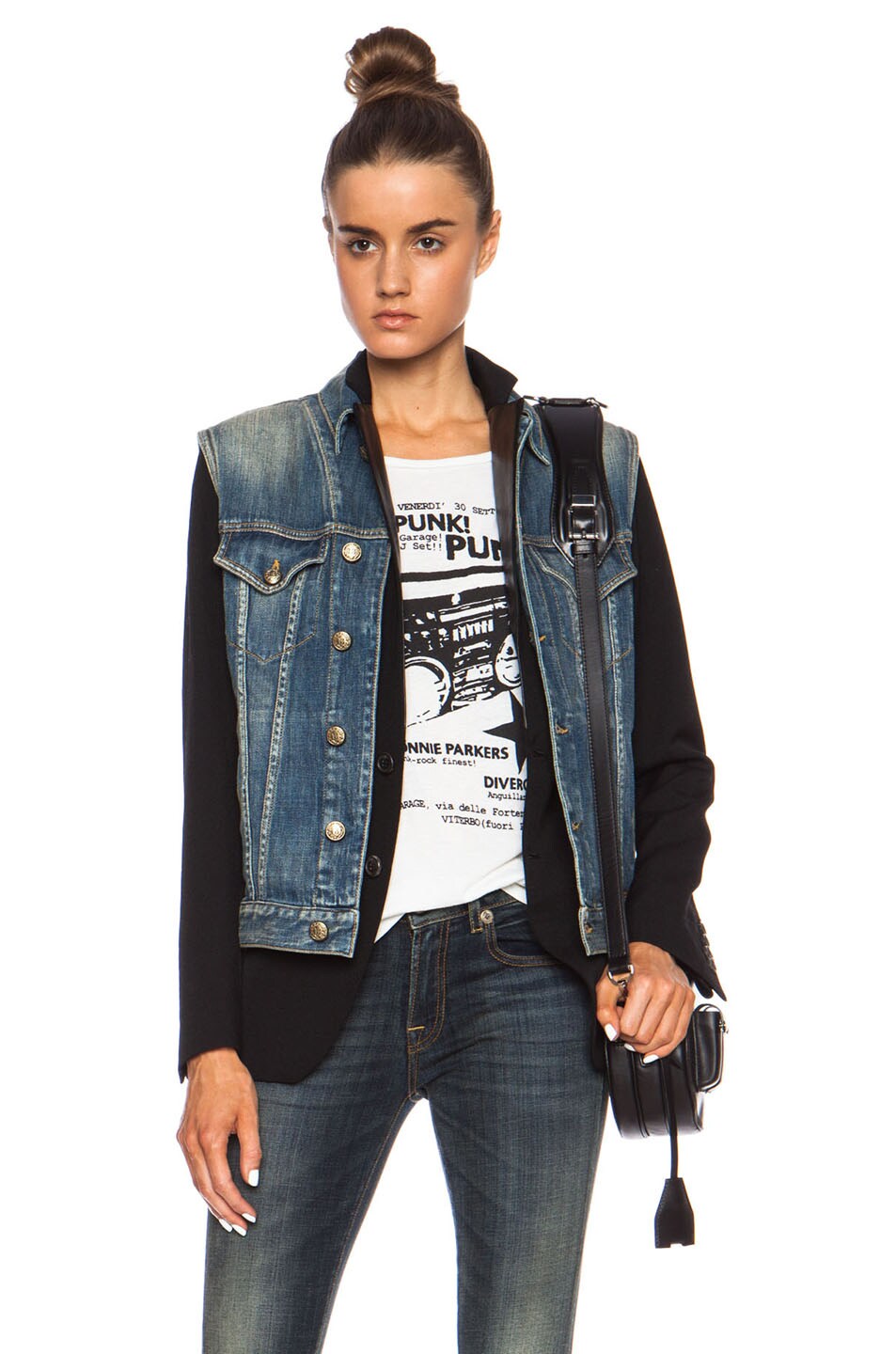 Image 1 of R13 Layered Denim Vest & Wool Jacket in Blue