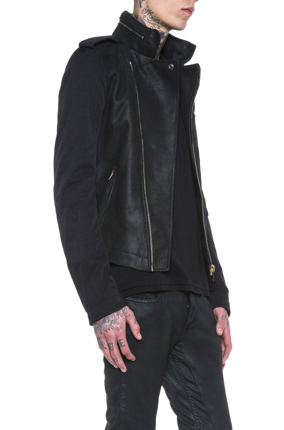 Rick Owens Stooges Biker Secret Hood Calfskin Leather Jacket In Image 4 Of Rick Owens Stooges Biker Secret Hood Calfskin Leather Jacket In Black