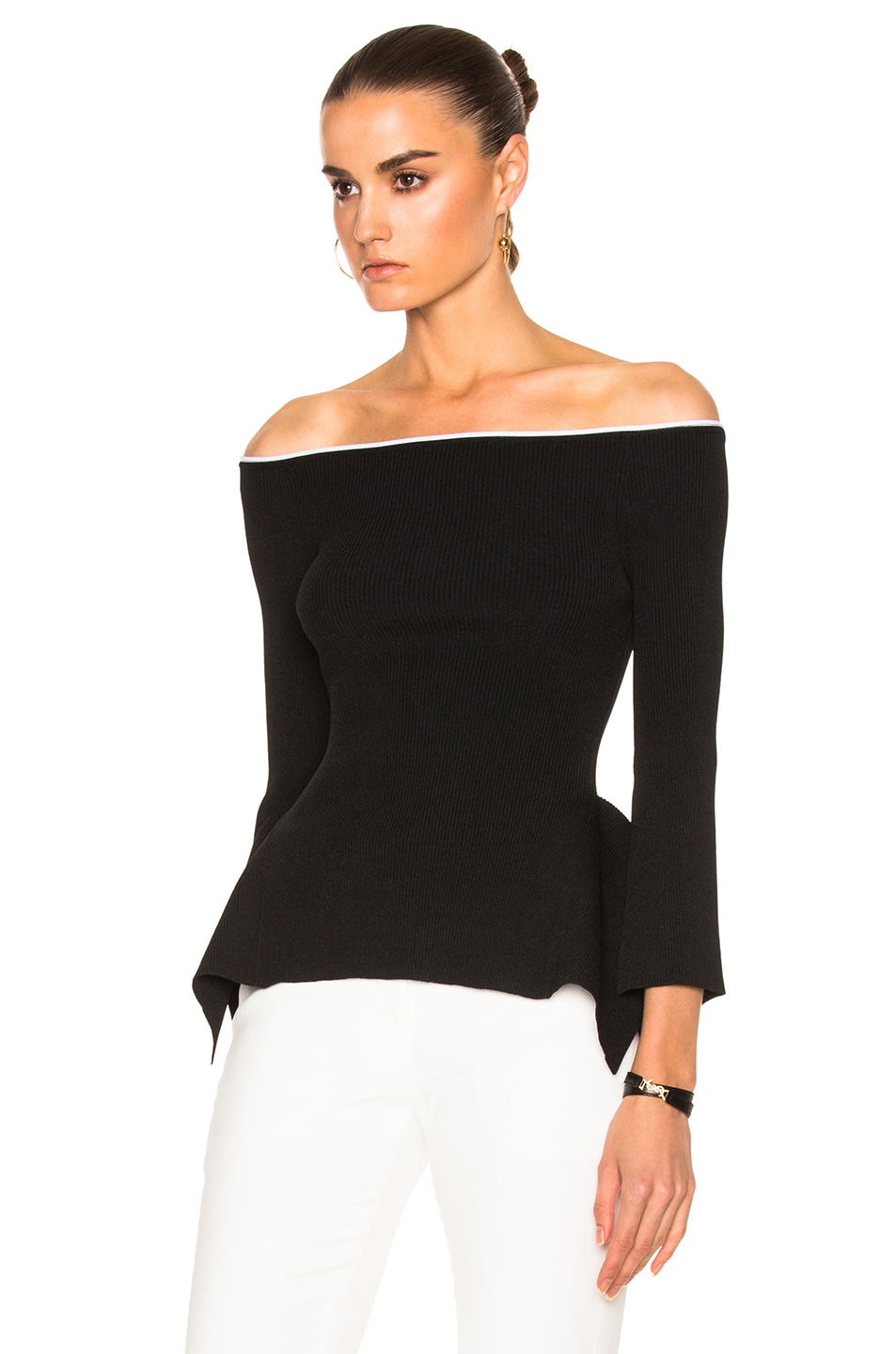 ROLAND MOURET Cartwright Off-The-Shoulder Ribbed-Crepe Top in Colour ...