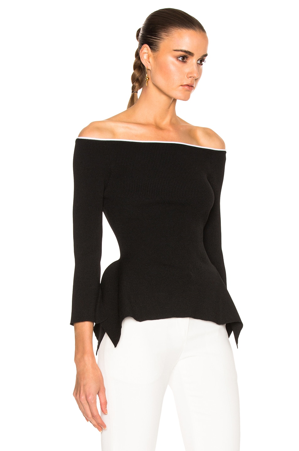 ROLAND MOURET Cartwright Off-The-Shoulder Ribbed-Crepe Top in Colour ...