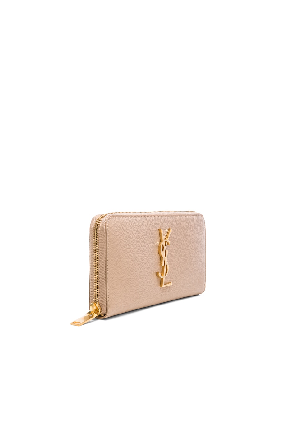 Saint Laurent Monogram Zip Around Wallet in Dark Beige | FWRD