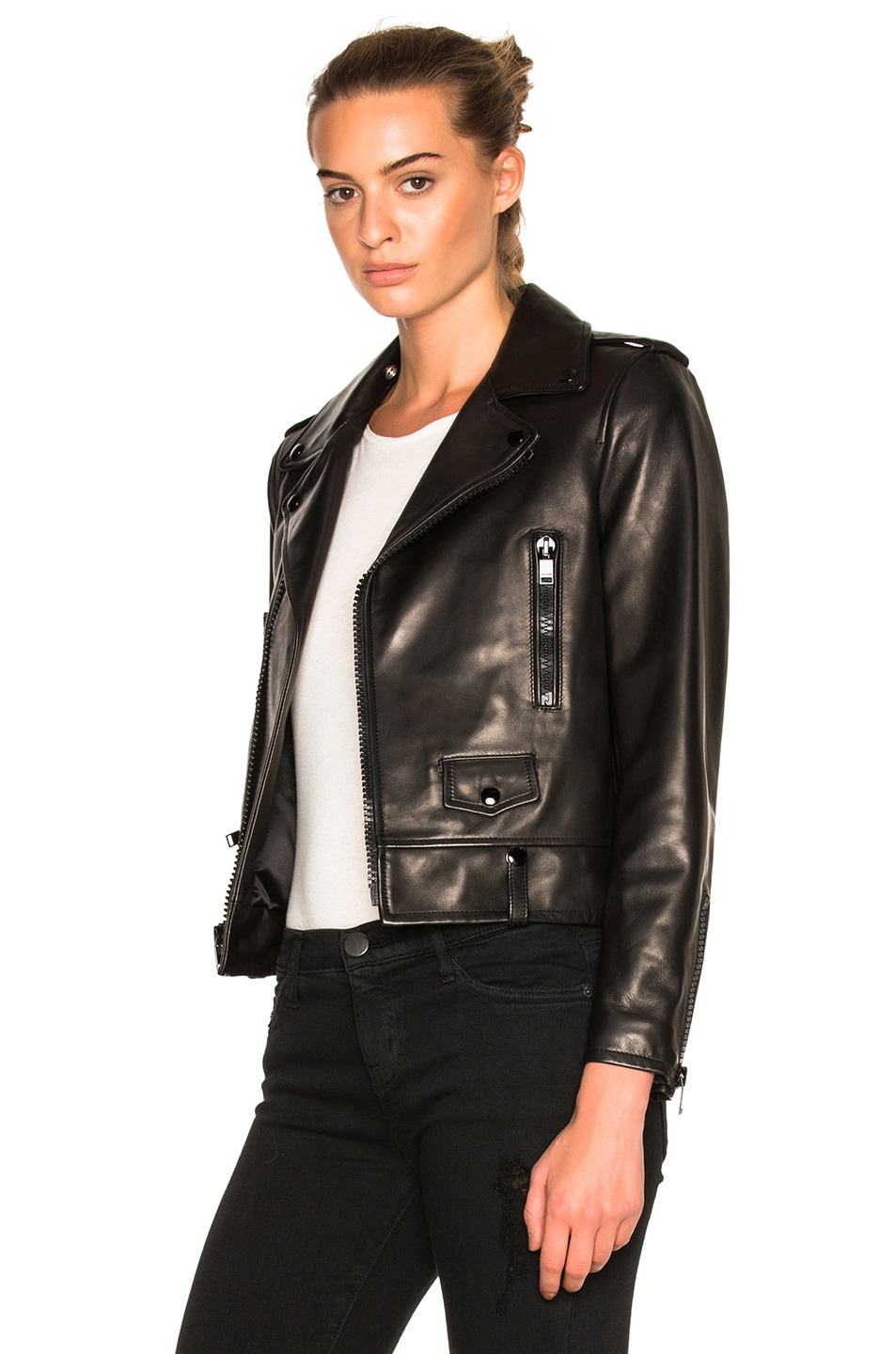 SAINT LAURENT Classic Motorcycle Jacket In Black Leather | ModeSens