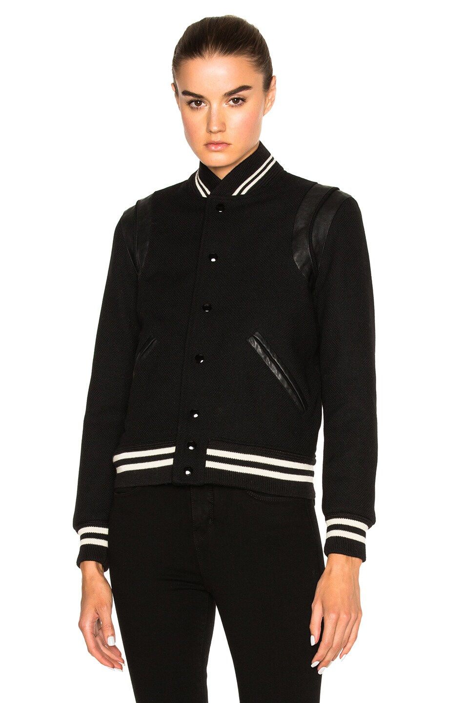 SAINT LAURENT Classic Teddy Jacket In Black Virgin Wool, Leather And ...