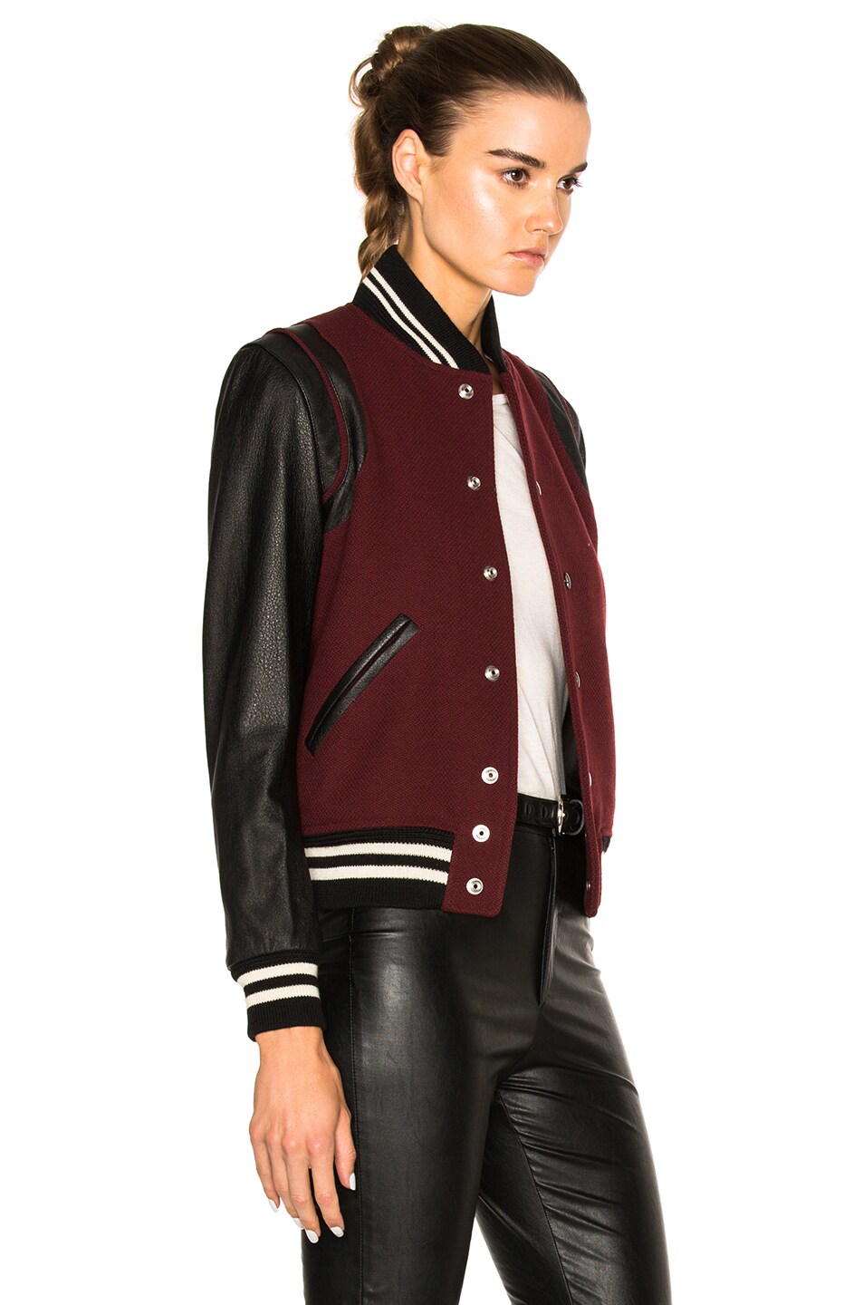 SAINT LAURENT Classic Teddy Jacket In Bordeaux Virgin Wool, Leather And ...