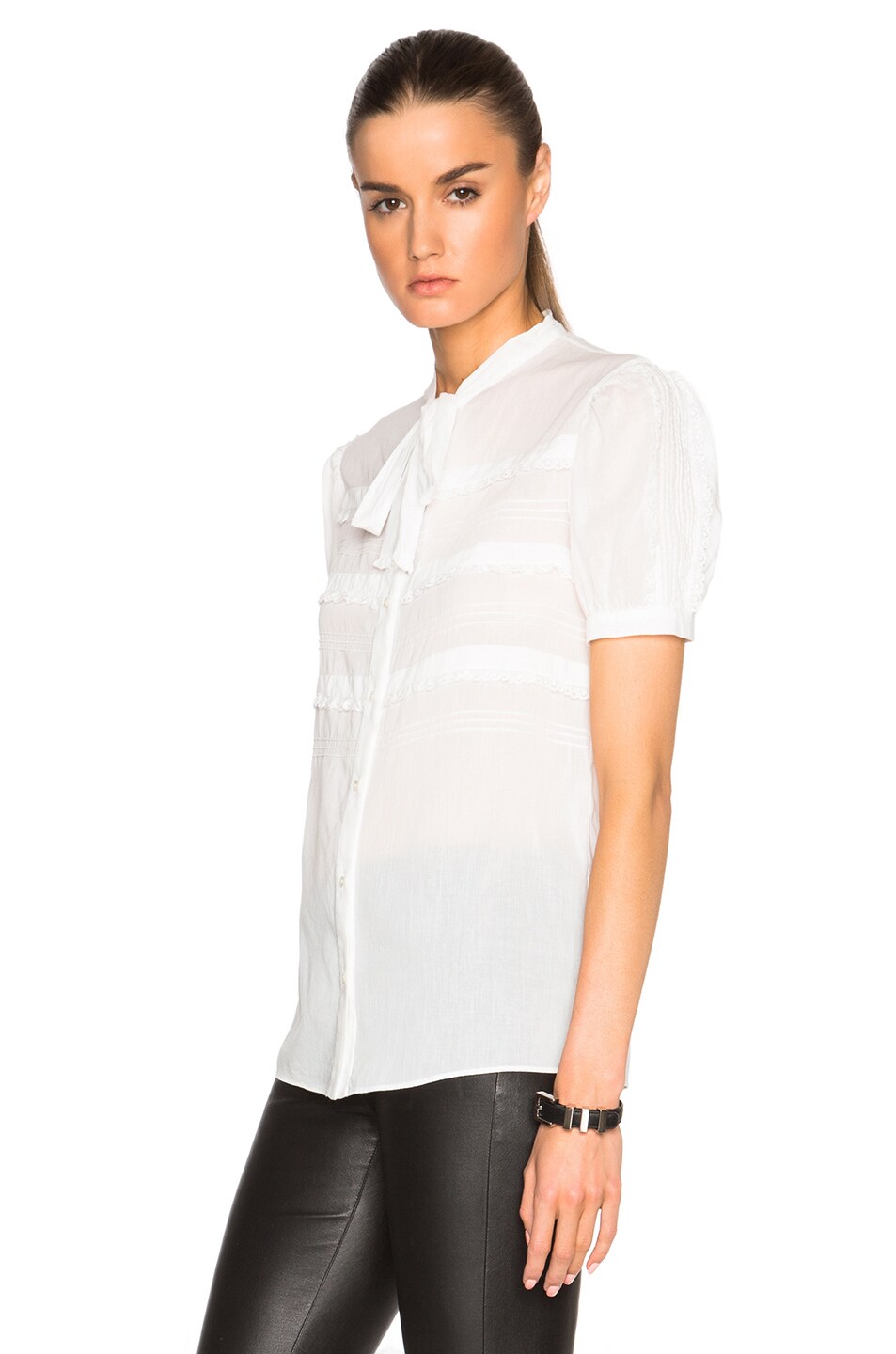white ruffle short sleeve shirt