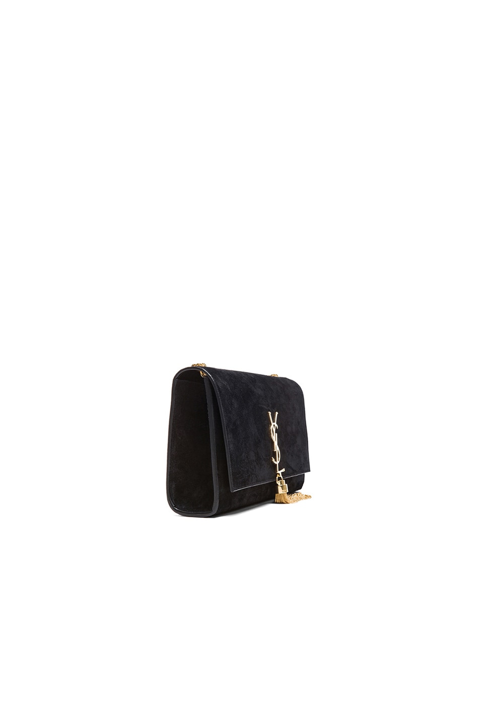 Saint Laurent Medium Monogram Suede Chain Tassel Bag in Black | FWRD