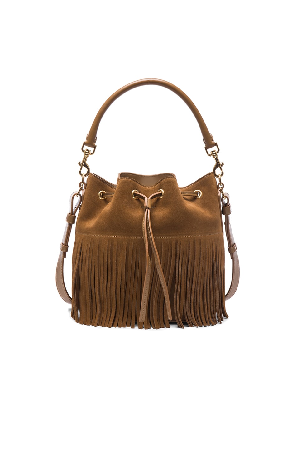 Saint Laurent Medium Suede Fringe Emmanuelle Bucket Bag in Light ...