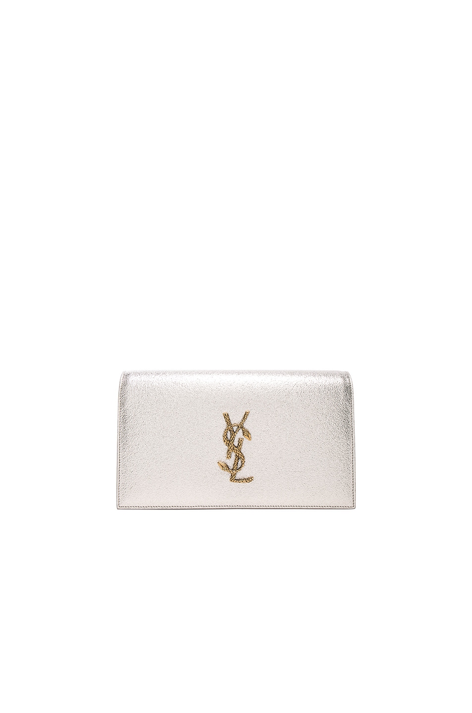 ysl belle du jour clutch with chain - Saint Laurent Monogramme Metallic Serpent Clutch in Pale Gold | FWRD