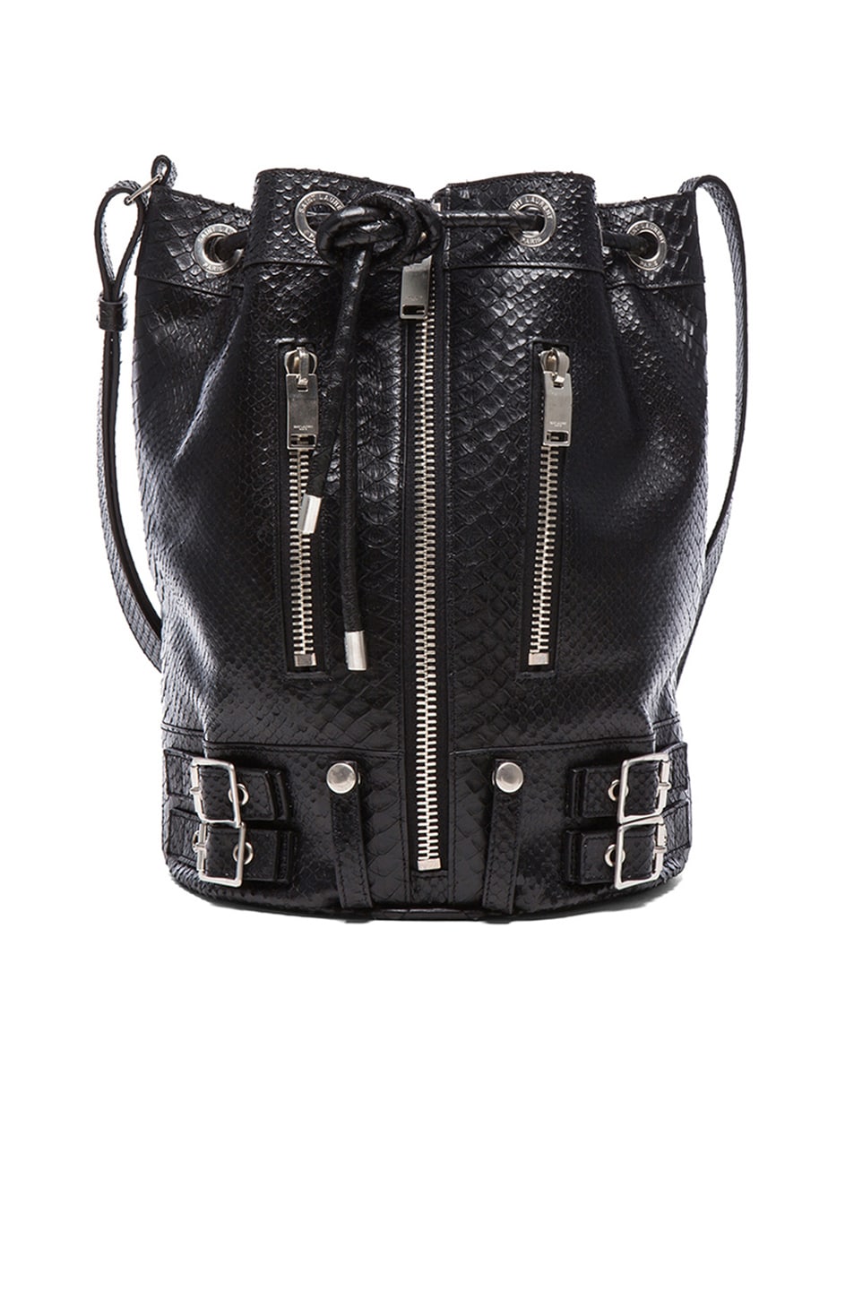 Saint Laurent Medium Rider Bucket Bag in Black Python Print | FWRD  