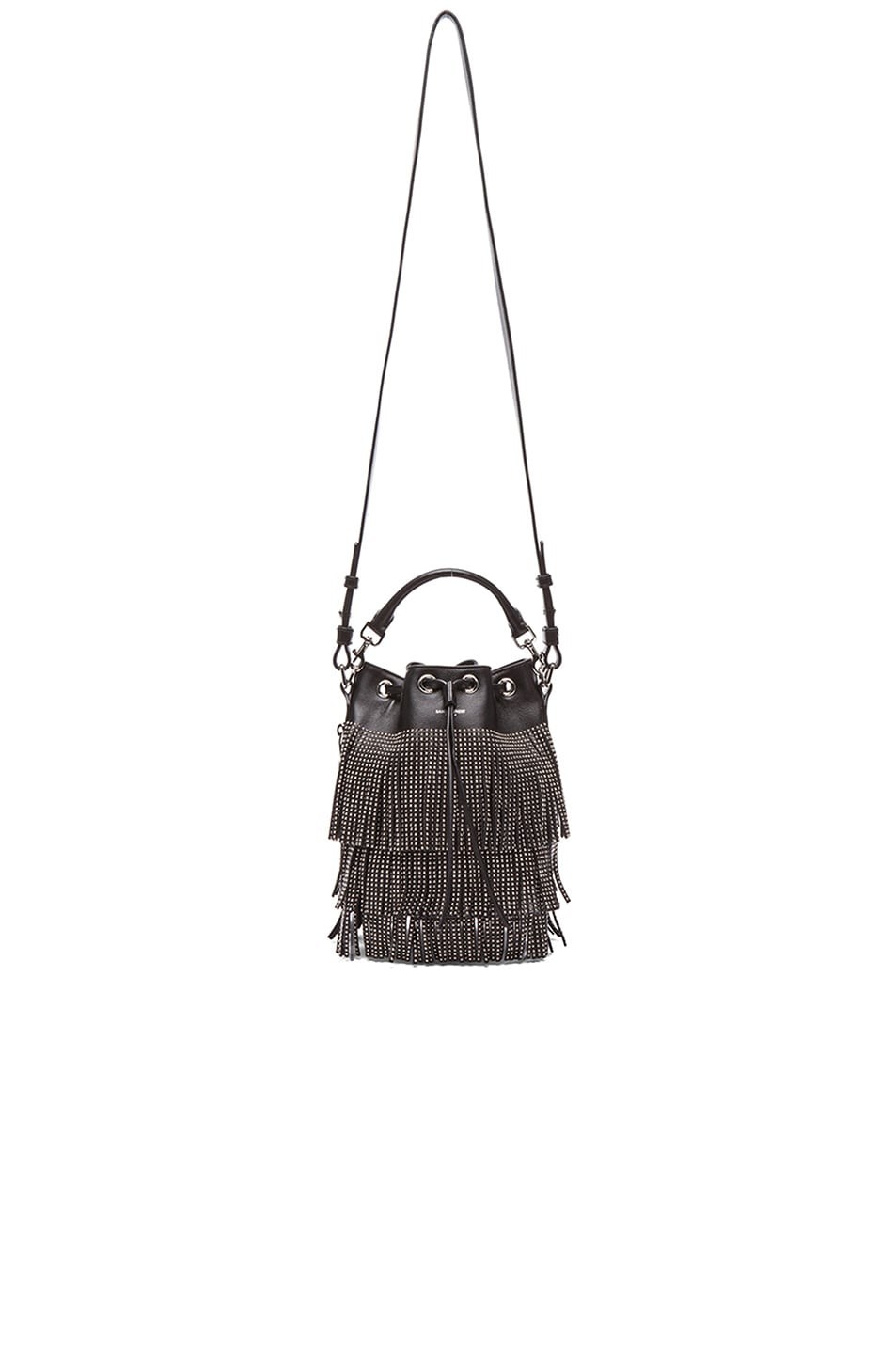 Saint Laurent Small Seau Studded Bucket Bag with Fringe in Black ...