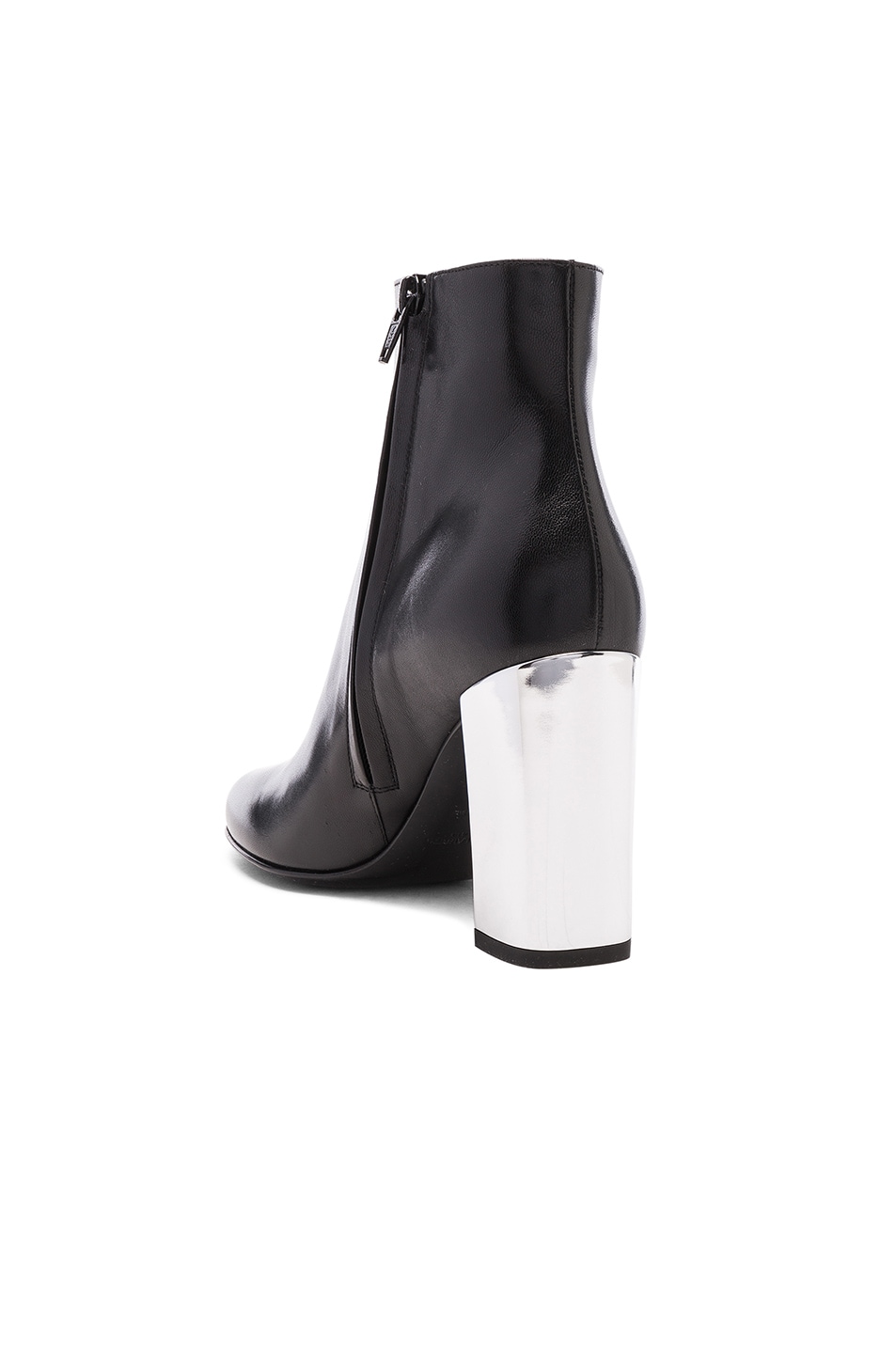 SAINT LAURENT Babies 90 Ankle Boot In Black Leather, Mirrored And SilverToned Metal in Black