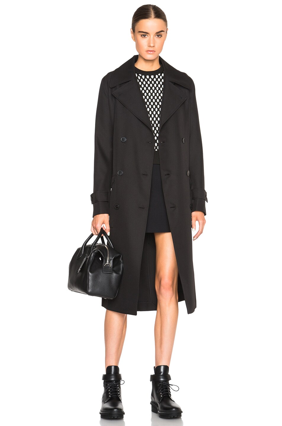 Image 1 of T by Alexander Wang Sleek Twill Trench in Black