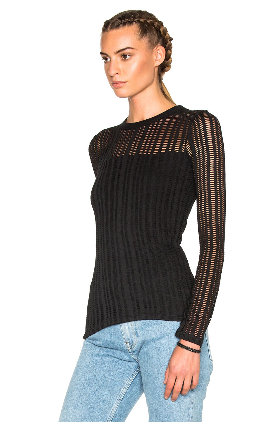 T BY ALEXANDER WANG Jacquard Long-Sleeve Top, Black | ModeSens