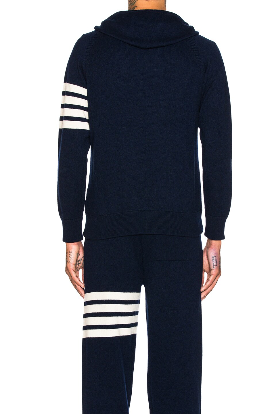 THOM BROWNE Cashmere Striped-Sleeve Hoodie in Navy | ModeSens