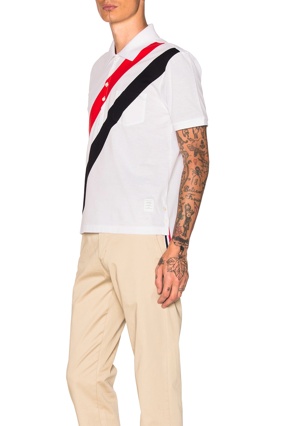 THOM BROWNE Tricolor-Stripe Polo Shirt, White/Red/Navy, Red Pattern ...