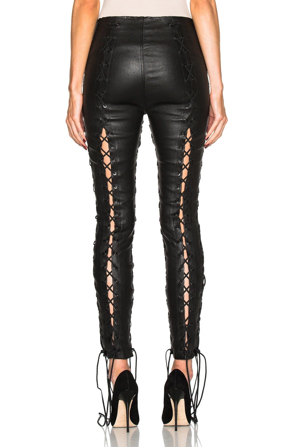UNRAVEL Skinny Lace-Up Stretch Leather Pants, Black | ModeSens