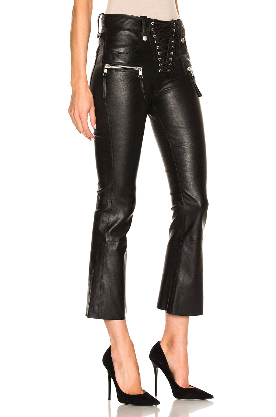 black flare leather pants