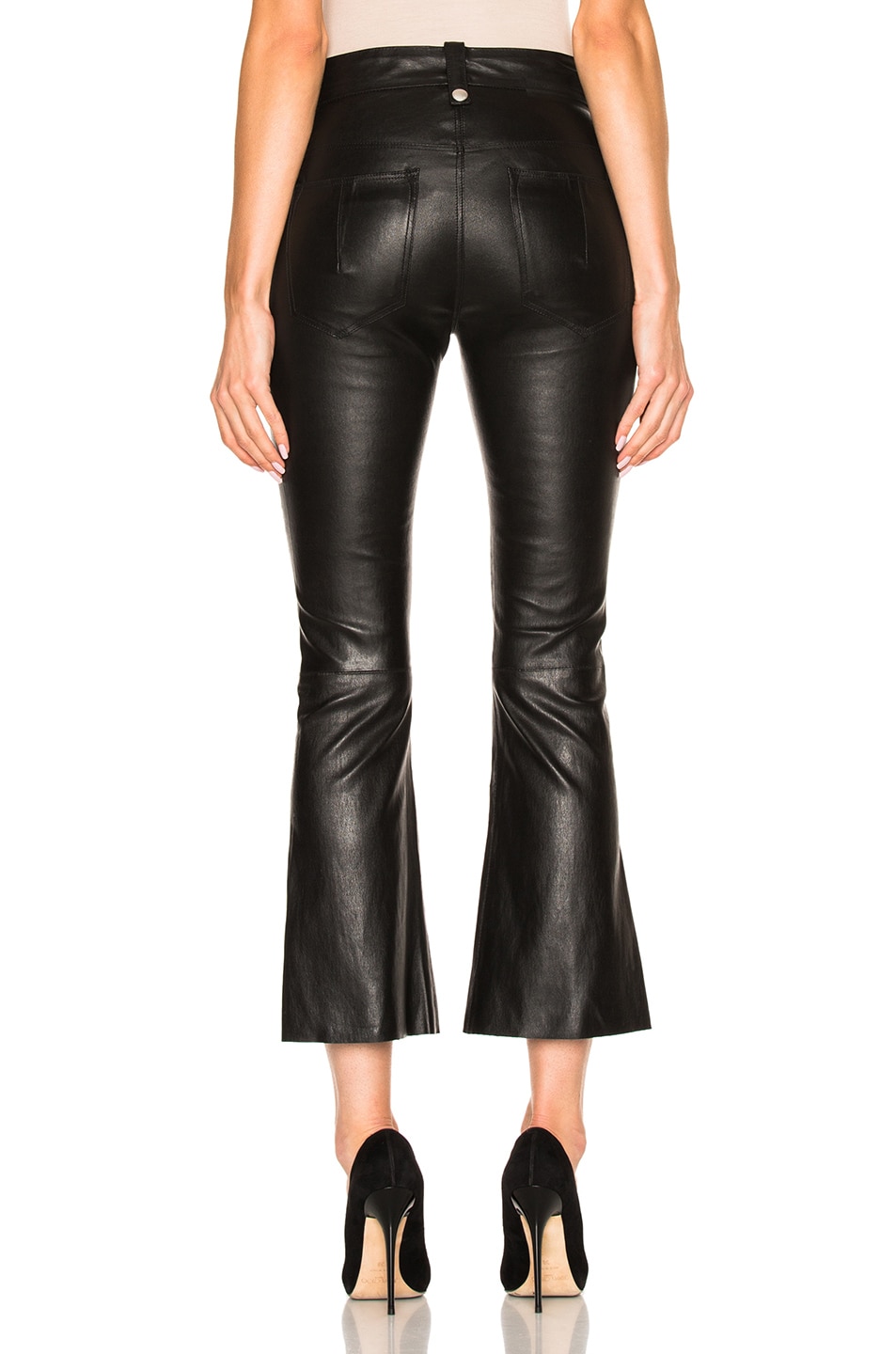UNRAVEL Lace Front Crop Flare Leather Pants, Black | ModeSens