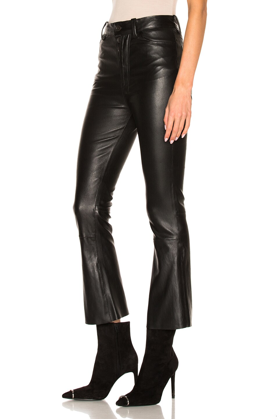 UNRAVEL Crop Flare Leather Pants, Black | ModeSens