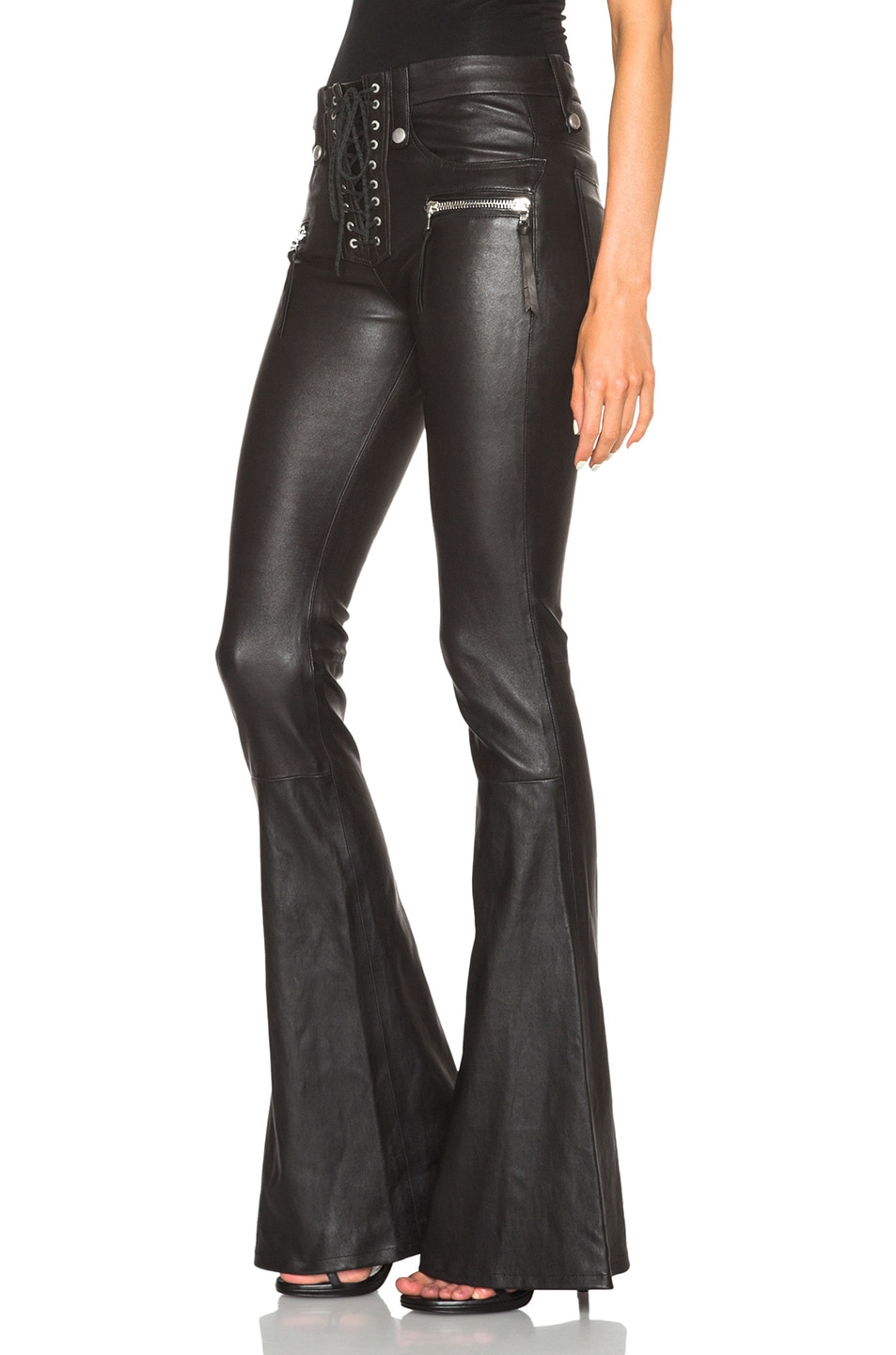 leather flare trousers